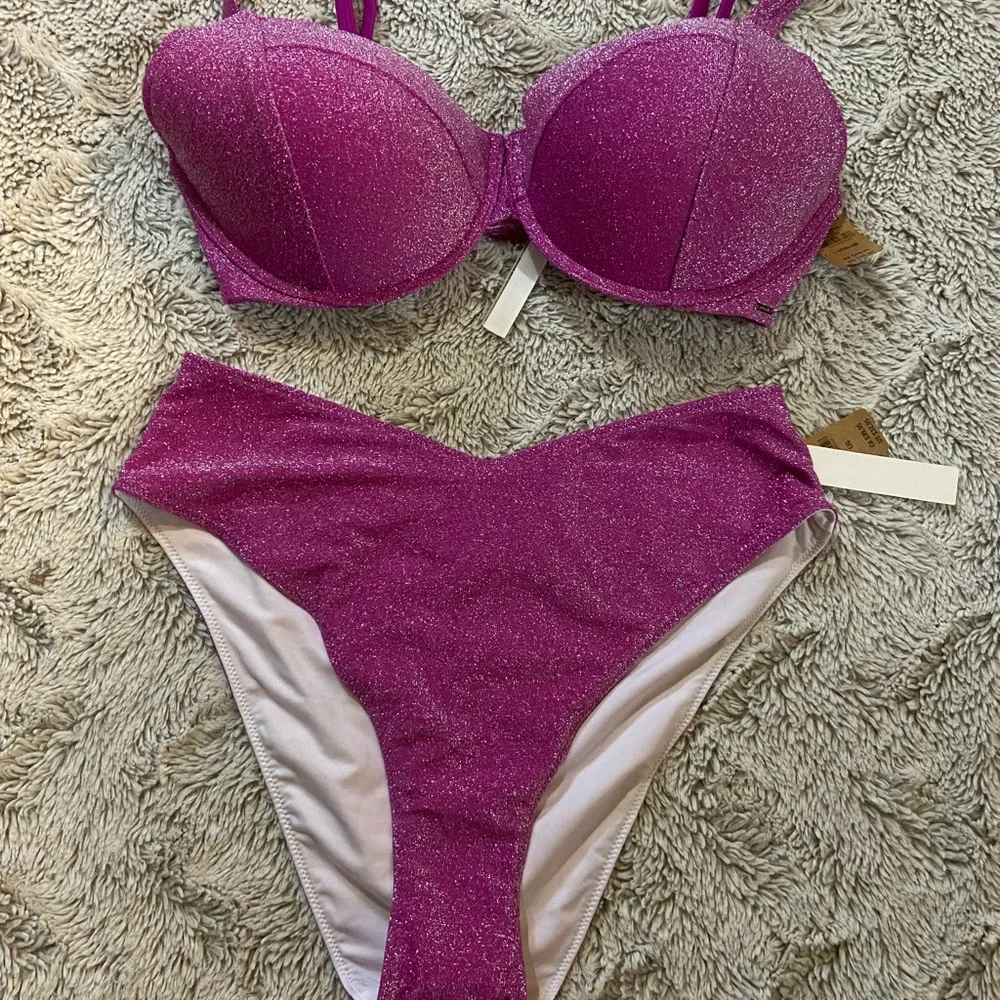 3 piece Victoria secret PINK sparkly  bikini and cover up skirt NWT - Picture 4 of 4